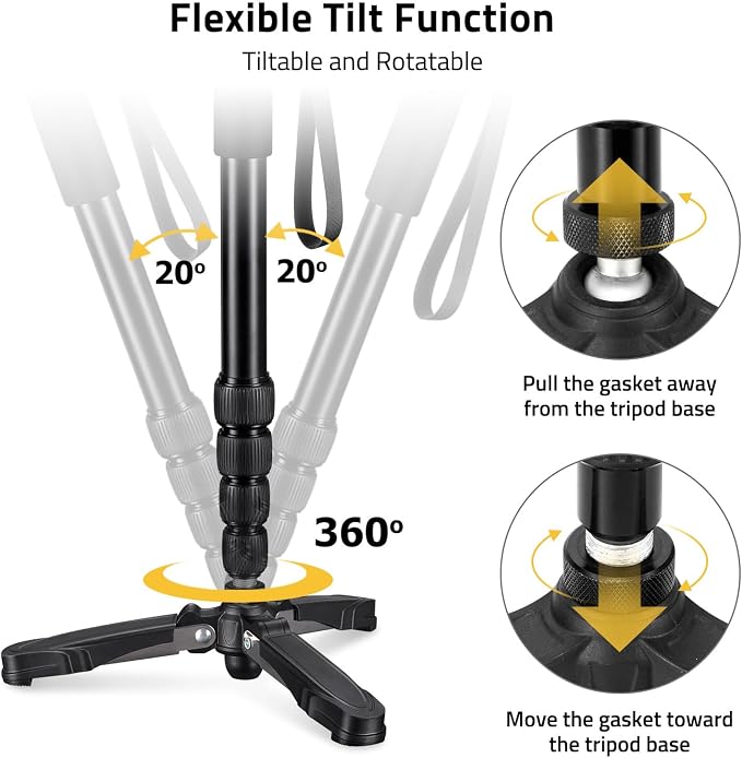 CVLIFE Hunting Monopod Shooting Stick Tripod Gun Rifle Crossbow Rest | Tiltable and Horizontally Rotatable Tri-Stand Tripod Base, 20.5"-66.1" Height Adjustment, Aluminum, for Hunting Shooting - Image 3