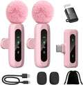 Upgraded Mini Microphone for iPhone Android/iPad PC with LED Display, Wireless Clip-On Mics, USB C Lavalier Microphone with Noise Cancelling (for Lightning-USB-C Port, Pink) by Unknown