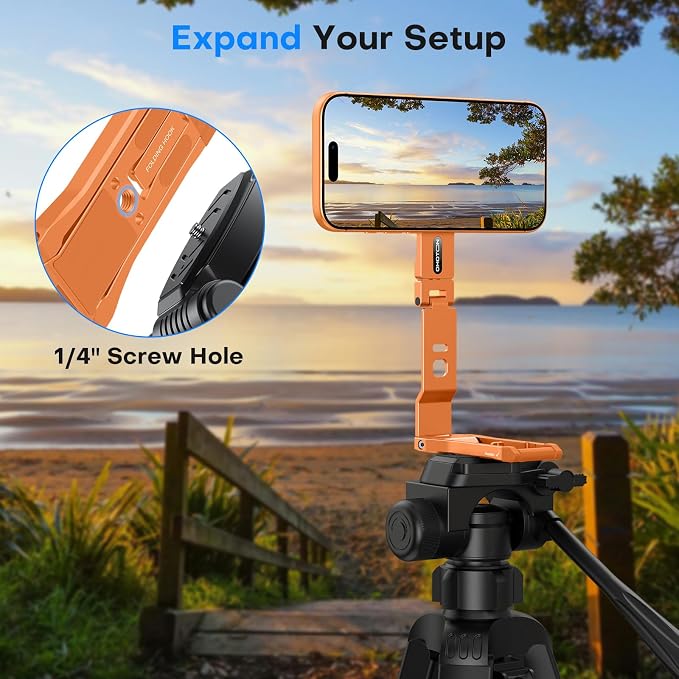 OMOTON TP03 [Ultra-Slim] 360° Rotating for MagSafe Tripod with Hook, Orange | Magnetic Phone Tripod for iPhone 17/16 Pro Max Air, Fold Cell Phone Stand with 1/4" Screw, Fits Vlog, Travel, Gym, Women Men - Image 4