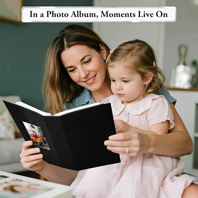 Small Photo Album 4x6,Linen Cover Slide-in Mini Photo Album Book Can Holds 100 4x6 Photos with 50 Black Sheets for Baby Family Pictures Artwork or Postcards Storage (Black) - Image 7