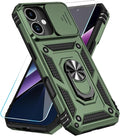 SunStory Phone Case for iPhone 17 Case with HD Screen Protector & Slide Camera Cover & Rotated Ring Kickstand, [Military-Grade] Phone Case for iPhone 17, Army Green by SunStory