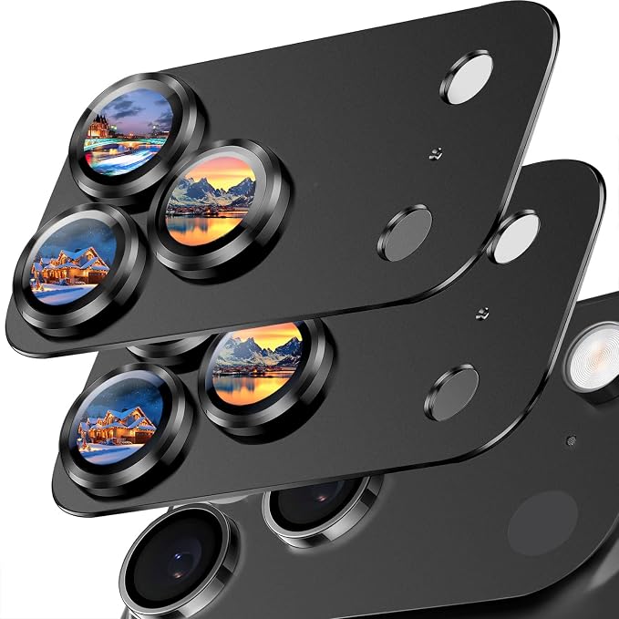 SiHPuoy 2pcs Camera Lens Protector for iPhone 17 Pro, Tempered Glass, Black | 9H+ Hardness, Military Grade Shatterproof, Anti-Scratch, Case Friendly, HD Metal Camera Cover, Does not Affect Night Shots by SiHPuoy