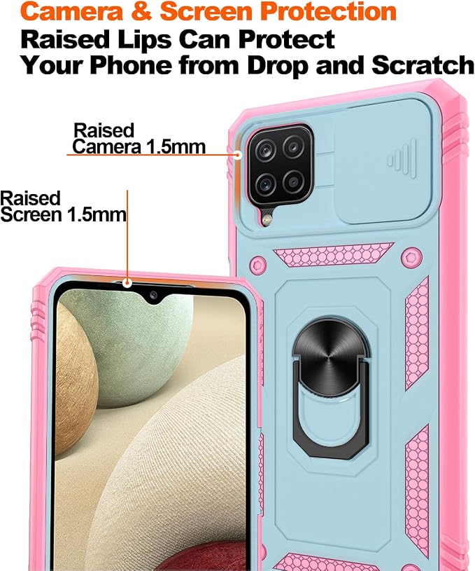 Gritup for Galaxy A12 Phone Case Military-Grade Shockproof with Kickstand | with 2 PCS Screen Protector, Slide Camera Cover, Heavy Duty Outdoor Protection Funda para Galaxy A 12 Cover-Green+Pink - Image 5