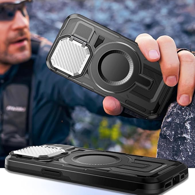 Camera Stand Case for iPhone 16E / 17E, [Compatible with Mag Safe] [Lens Cover] 2024 Version Military Grade Protective Soft Case for iPhone 16E / 17E 6.3 inch Men Women, Black - Image 6