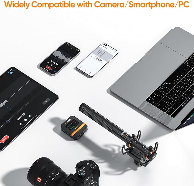 COMICA VM40 Wireless Shotgun Microphone with 48kHz/32-bit Float Recording | Wired & Wireless Modes, 32GB File Storage, 32H Working, 656ft Range, for Canon, Nikon, Sony, Phone, Filming, Video Recording - Image 6