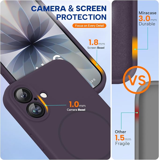 Miracase Silicone & Magnetic for iPhone 17 Case, Dark Purple | Compatible with MagSafe, Silicone Camera Control Cover, Soft Microfiber Lining, Shockproof Drop Protection Phone Case for 17 - Image 3