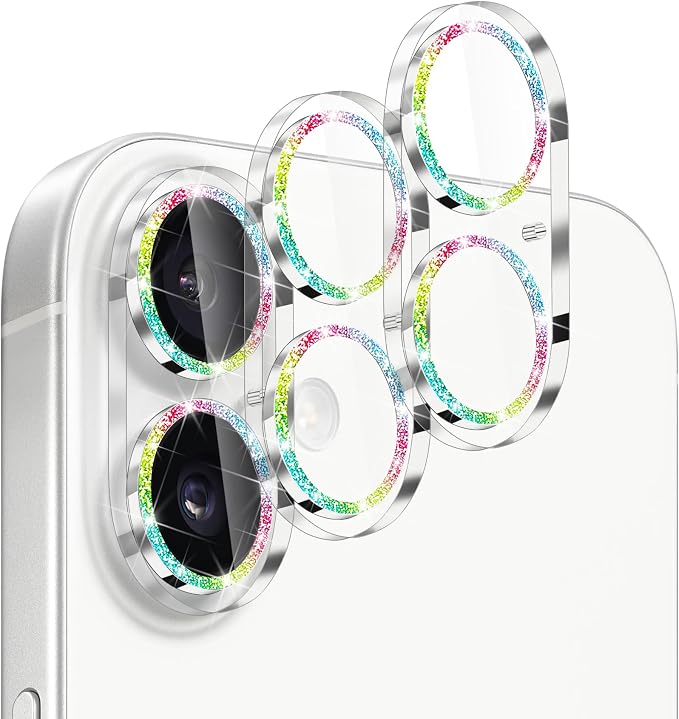 Dengduoduo 3 Pack Camera Lens Protector for iPhone 17, Tempered Glass, Ultra HD, 9H Hardness, Anti-Scratch, Case Friendly,[No Affect on Night Shots], Glitter Colorful by Dengduoduo