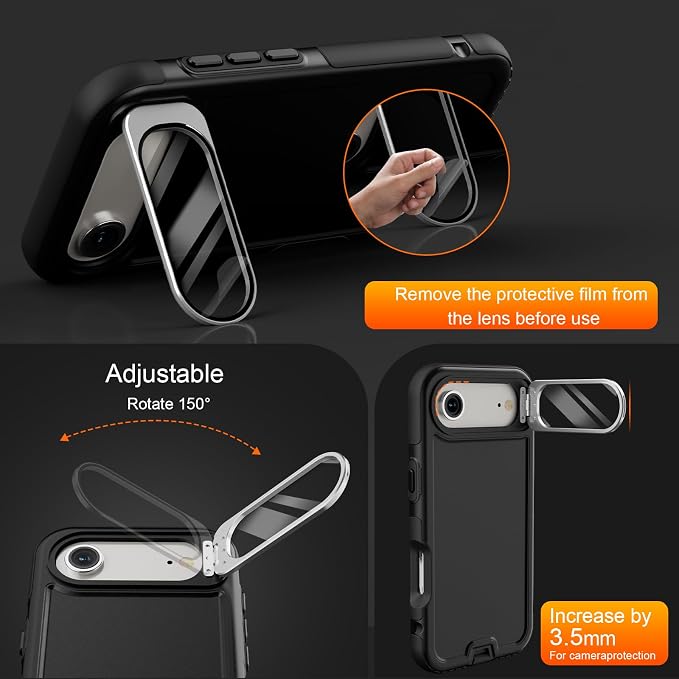 Follaroma Magnetic for iPhone 17 Air Case with Camera Cover Stand, Black | Built-in Glass Camera Cover Stand,Compatible with MagSafe,Heavy Duty Shockproof Protective,Military-Grade Anti-DropDual Case - Image 2