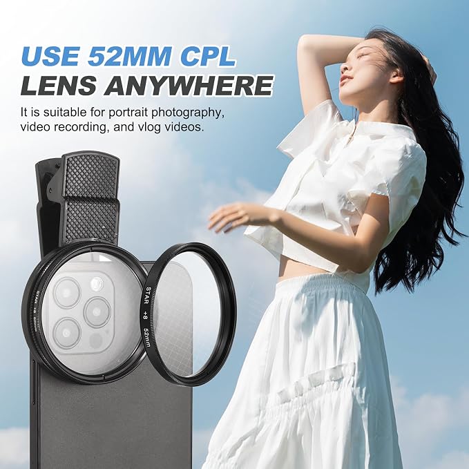 PATIKIL 52mm Phone Camera Lens, Clip-On 8 Point Star Filter Circular Polarizing Lens for Most Smart Phones and DSLR Cameras, Black - Image 7