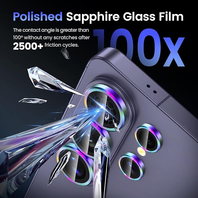 Tensea Compatible with Samsung Galaxy S26 Ultra Camera Lens Protector | 9H Tempered Glass Camera Cover Screen Protector Metal Individual Ring [Installation Tray][Case Friendly] - Image 6