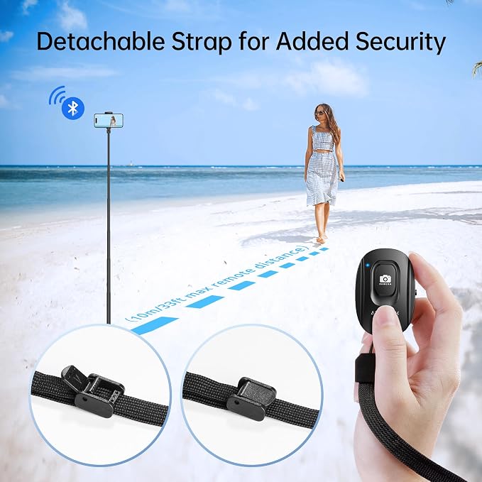 ATUMTEK Camera Remote Shutter for iPhone and Android Smartphones (2 Pack), Wireless Phone Remote Control Selfie Button for Photos and Videos (Bluetooth 5.2), Wrist Strap Included, Black & White - Image 7