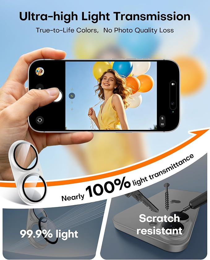 TAURI 2 Pack for iPhone 17 Camera Lens Protector, Silver | Full Coverage Military-Grade Shatterproof, Upgrade AR Anti-Reflection Ultra Clear Transmission & Case Friendly - Image 6
