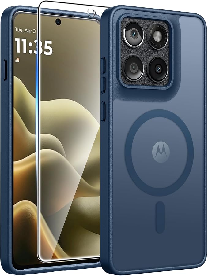 FNTCASE for Motorola Edge 2026 Case, Fit for Magsafe, Screen Protector Blue | Translucent Matte Magnetic Back, 14FT Military Grade Drop Protection, Shockproof Protective Phone Cover, Blue by FNTCASE