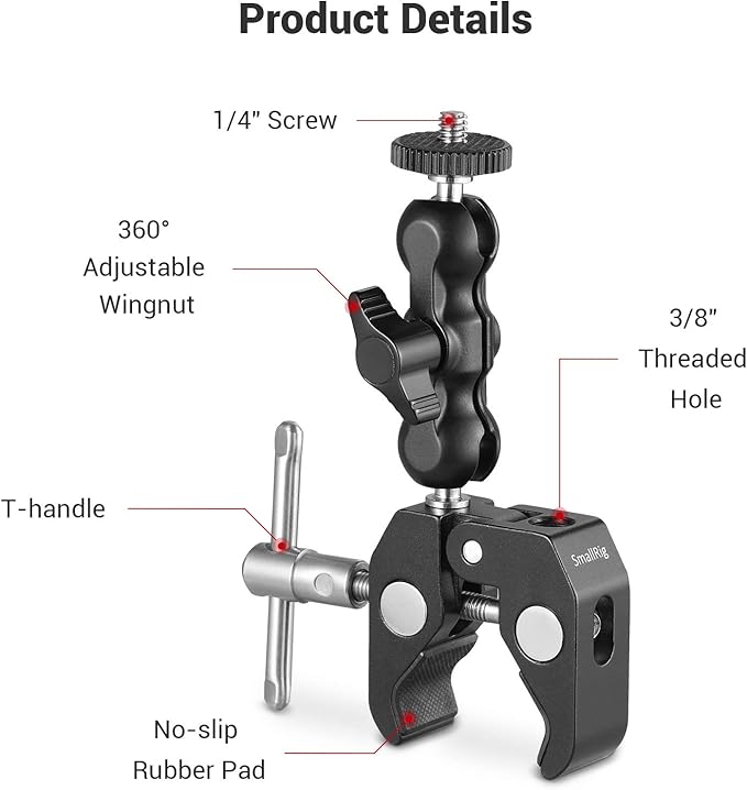 SMALLRIG Ballhead Clamp Double Ball Adapter with Bottom Clamp(4 pcs) | Clamps diameter up to 54mm, Max load up to 1kg - Image 2