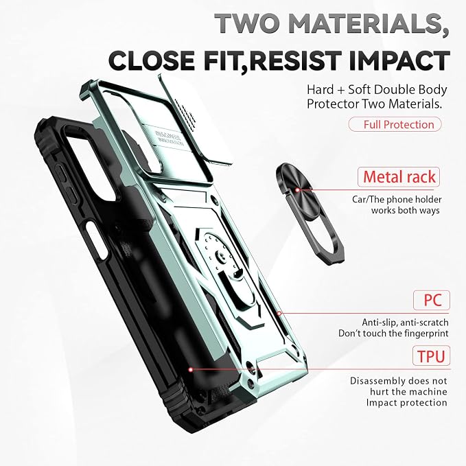 for Samsung Galaxy A14 5G Case with Screen Protector & Camera Lens Cover, [Military Grade] 16FT Drop Tested, Magnetic Kickstand Rugged Shockproof Protective Case for Galaxy A14 5G, Green - Image 4