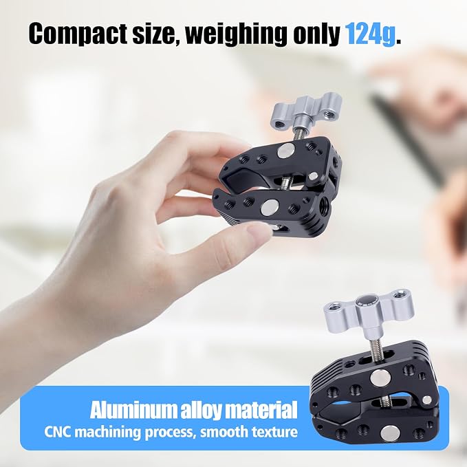 Universal Camera Clamp 10-60mm with 1/4"-3/8" Threads & Positioning Holes - Multi-Angle Adjustable Clamp for DSLR, Bike Handlebar, Desktop Streaming (Lightweight Aluminum Alloy) 62019 - Image 8