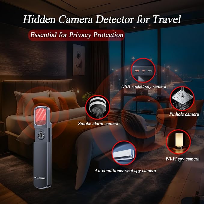 Hidden Camera Detector,Upgraded GPS Tracker Detector With Silent Mode | anti spy detector & Bug Detector Portable Privacy Protector for Travel/Hotel/Car, Spy Camera Finder 6 Modes with LED (Black) - Image 2
