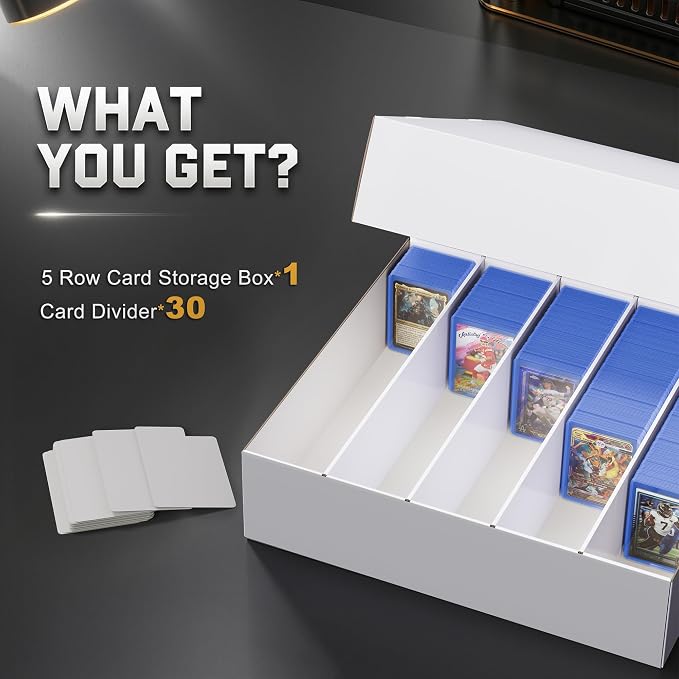 ZLCA 5 Row Trading Card Storage Box, 4000+ Standard Card 900+ Top Loader | Cardboard Storage Box with 30 Dividers, Bulk Card Storage Box for MTG TCG PTCG Sports Card - Image 5