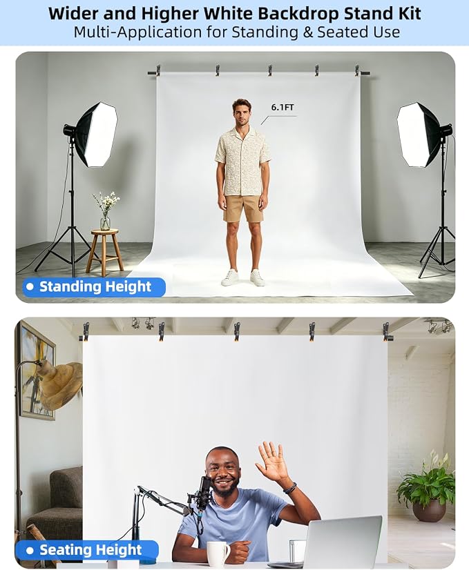 Hemmotop White Backdrop with Stand, 8x7.5ft Photography Background Kit | Sturdy Threaded Connection Stand, Draped Polyester Fabric, Perfect for Photoshoot Wedding Birthday Party Projector Screen - Image 2