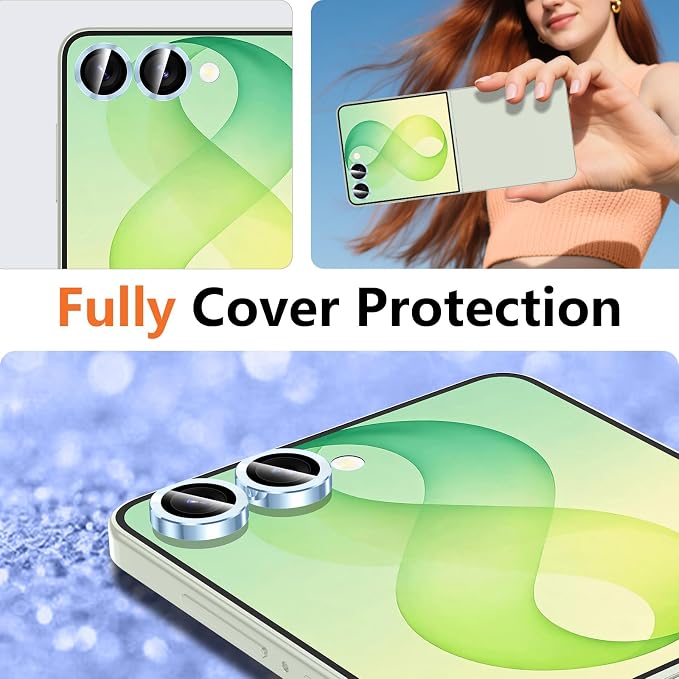 for Samsung Galaxy Z Flip 8 Camera Lens Protector, Individual Metal Ring Tempered Glass Lens Cover, [Strong Adsorption] Scratch Resistant Ultra-Thin HD Clear Lens Cover, 1 Set-Blue - Image 8
