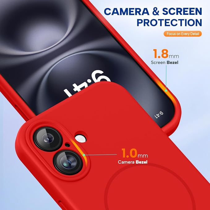 Miracase Silicone & Magnetic for iPhone 16 Case, Red | Compatible with MagSafe, Anti-Scratch Microfiber Lining, Liquid Silicone Case Shockproof Drop Protection Phone Case for 16 - Image 8