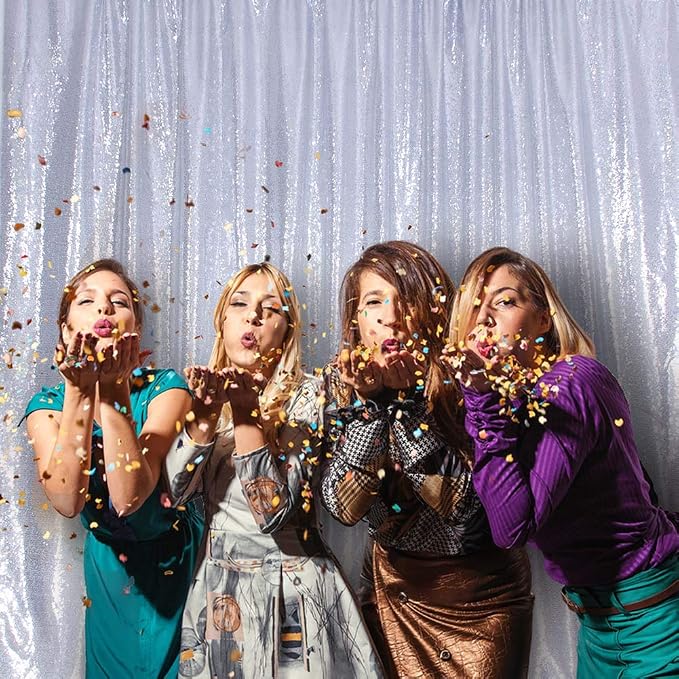 SquarePie 8x10ft Silver Sequin Backdrop, High Density Non-Transparent Glitter Curtain for Photography, Birthday, Wedding Party Decorations, Thick Solid Background with 4" Rod Pocket, 1 Panel - Image 9