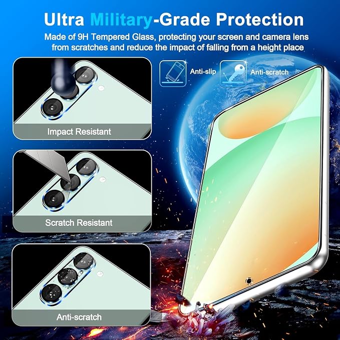 firtstnow 3 Pack for Samsung Galaxy S24 FE Screen Protector Tempered Glass + 3 Pack Camera Lens Protector, Military Grade Shatterproof, 9H Hardness, Fingerprint Unlock, Case Friendly 6.7 Inch - Image 5
