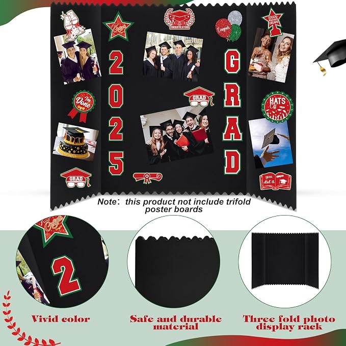 Glenmal Red White Green 14 Sheets Graduation Photo Display Board Sticker Class of 2026 Picture Display Stickers Accessories for 2026 Grad Party College Board Photo Frame Decor (12x10inch,8.3x8.3inch) - Image 3