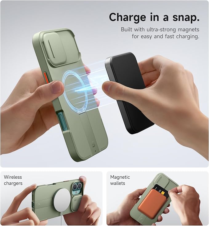 SURITCH for iPhone 16 Plus Case with Magnetic Camera Slide Cover and Adjustable Kickstand, Compatible with MagSafe, Shockproof Bumper Case Slim Protective Cover for iPhone 16 Plus 6.7 Inch, Green - Image 3