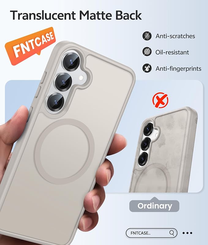FNTCASE for Samsung Galaxy S25/S24 Case, Fit for Magsafe, Screen Protector | Translucent Matte Magnetic Back, 14FT Military Grade Drop Protection, Shockproof Protective Phone Cover, Off White - Image 6