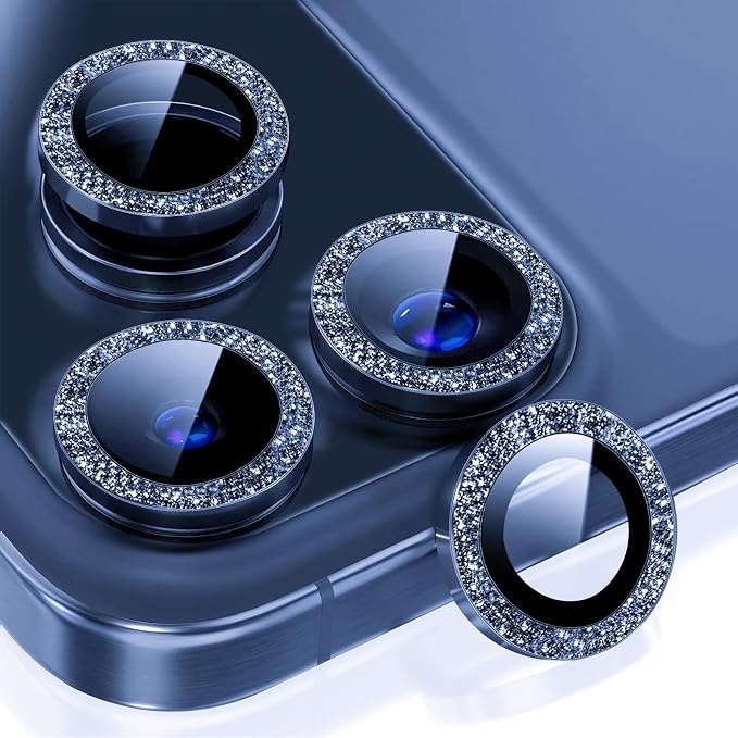 2 Set Camera Lens Protector for iphone 17 Pro Max/17 Pro,Ultra HD 9H Tempered Glass Camera Protector,Anti Scratch Women Girls Shiny Camera Cover for iphone 17 ProMax/17 Pro,Glitter Blue by Unknown