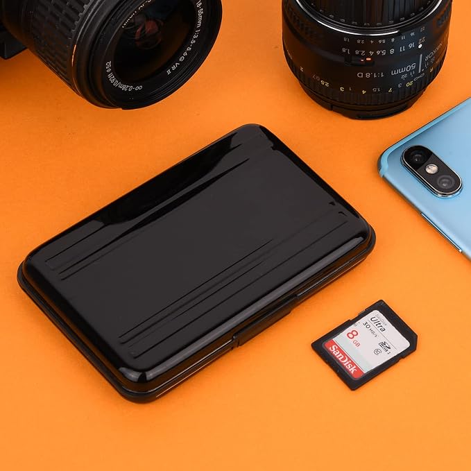 Aluminum Shock Resistant Carrying Box Holder Memory Card Storage Box Case Holder 8 Slots for SD SDHC MMC Micro SD TF Cards (Black) - Image 6