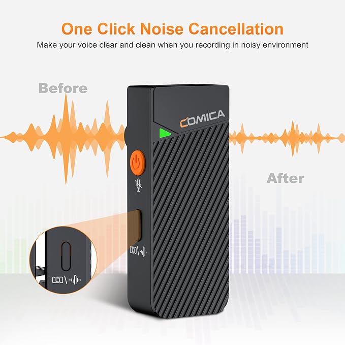 COMICA Vimo C3 Wireless Lavalier Microphone for iPhone Android Camera, 656ft Wireless Mic for Video Recording, 48kHz/24bit Lapel Mic with Noise Cancellation, Charging Case, for YouTube Vlog Interview - Image 3