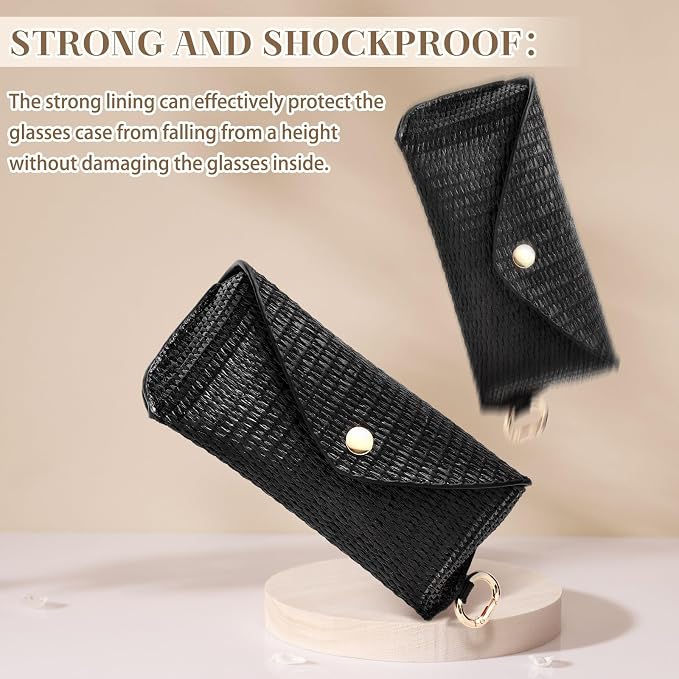 Leinuosen Woven Straw Sunglasses Case with Clip Hard Shell Rattan - Image 5