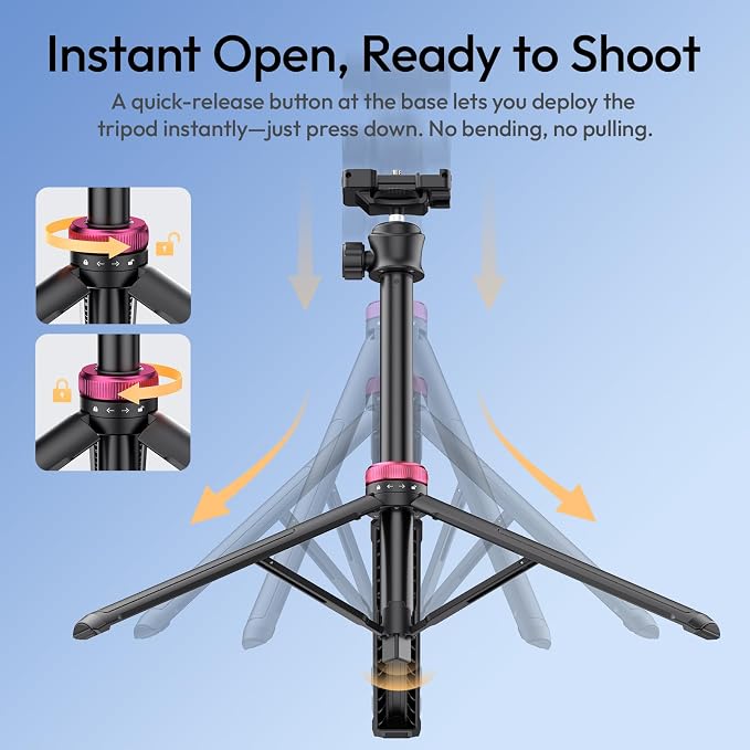 ULANZI MT44 Auto Open Phone Tripod, 59" Extendable Selfie Stick for iPhone | 360° Ball Head, 1s Pop Open , Cold Shoe, Selfie Stick Tripod w 1/4" Screw for Vlog Recording for iPhone 17 Luna Pocket 4 - Image 3