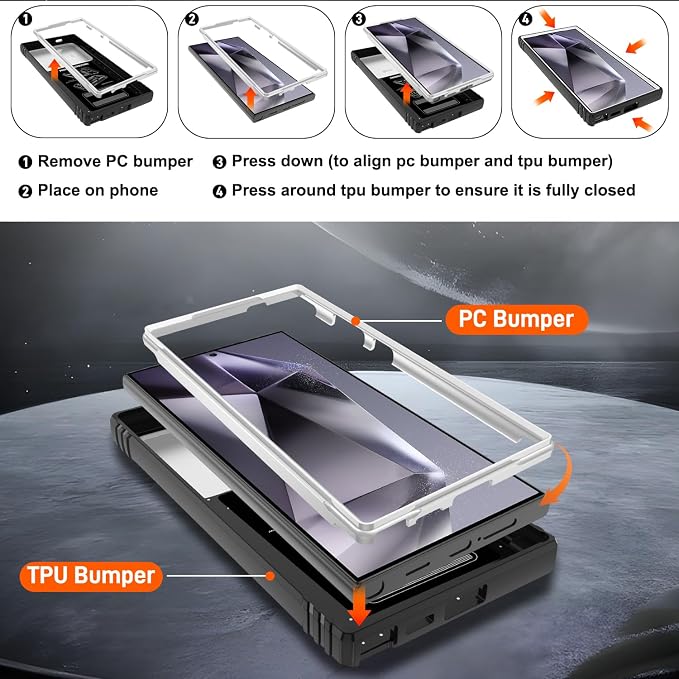 Gritup for Samsung Galaxy S24 Ultra Phone Case: Case S24 Ultra with Screen Protector*2 | Magnetic Stand & Slide Camera Cover | Shock Proof Military-Grade para S24 Ultra Cover -White+Black - Image 4