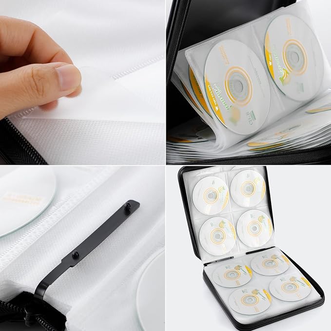DVD Storage CD Case Holder: 160 Capacity CD Sleeves Black Disc Cases Binder for Car - CD Hard Organizer Box - Large DVD Wallet for Movie/Music/Game & Portable CD Book - Image 6