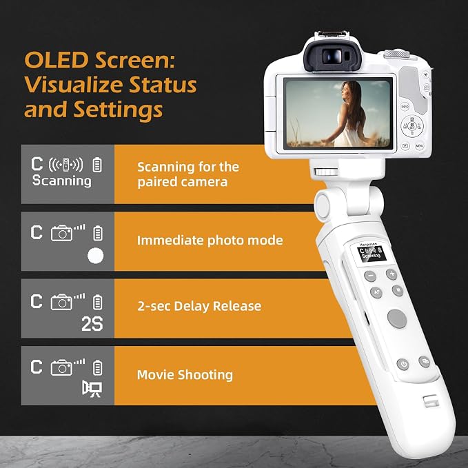 for Canon Tripod Wireless Shooting Grip with Shutter Release | Mini-Tripod with Rechargeable Remote Control for G7 X III/R50/R8/R5/R10/G5 X II/R100/M6 II/M200/R50 V, for Vlogging, White - Image 7