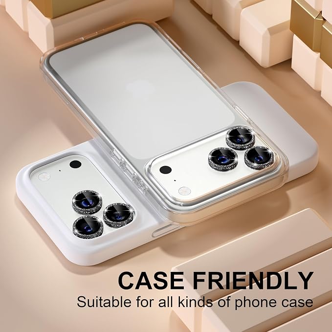 Misea Camera Lens Protector for iPhone 17 Pro Max/17 Pro, Black Glitter | Bling Upgraded Look, 9H Tempered Glass Individual Metal Camera Cover, Anti-Scratch, for iPhone 17/16/15/14 Pro Max/Pro - Image 5