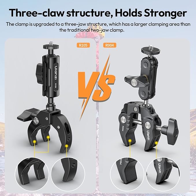 ULANZI R105 Super Clamp Camera Mount with 360° Dual Ballhead Magic Arm | Sturdy Y-Shaped 3-Claw Camera Clamp Mount for GoPro Hero 13/12/11/10/9, Insta360 X5/X4, DJI Osmo Pocket 3/2 Action 5 Pro/4 - Image 2