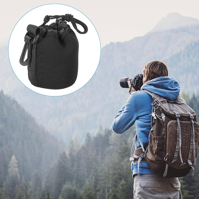 PATIKIL Camera Lens Bag, 4 Pcs 3" ID x 3.9" H Drawstring Lens Pouch with Thick Protective Neoprene, Lens Case for DSLR Camera Lens, Water Coffee Cups Black - Image 7