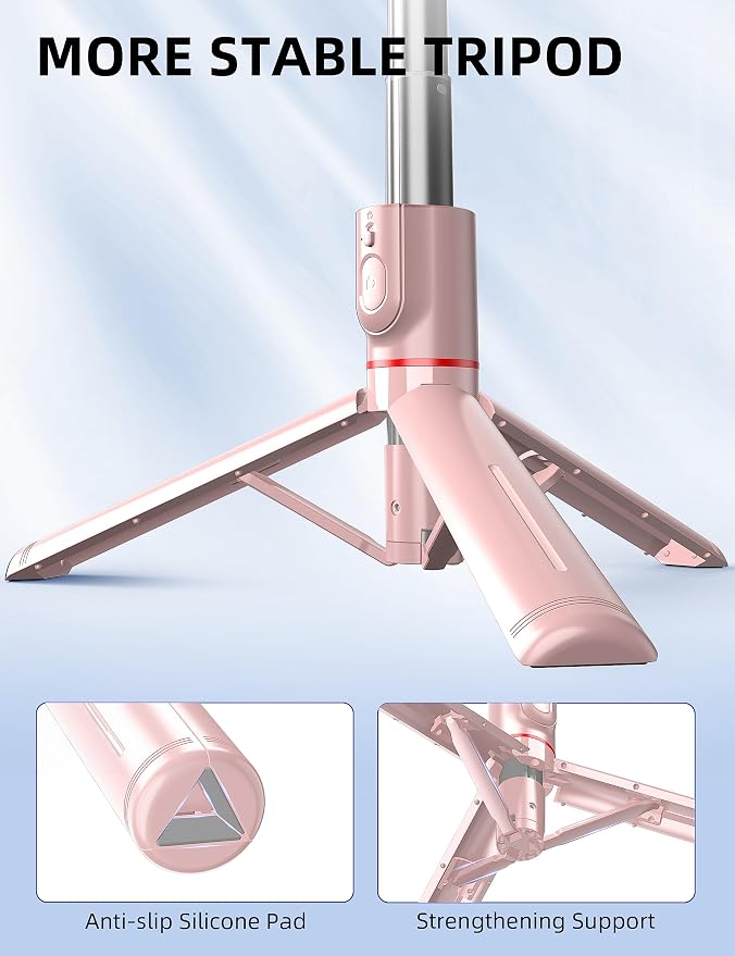 41'' Tripod for Phone, Extendable Selfie Stick with Wireless Remote, Aluminum Cell Phone Tripod Stand 360°Rotate Lightweight & Portable Compatible with iPhone/Android (Pink) - Image 2