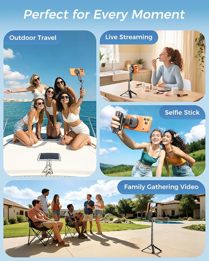 【Max 17"】 MRGLAS Magnetic Mini Tripod Selfie Stick for iPhone【4.5" Pocket】 | 【17" Max Extendable】4.5" Pocket Stand with Wireless Remote, Detachable Clamp, 360° Rotatable for MagSafe, 4-in-1 Mini Tripod - Image 9