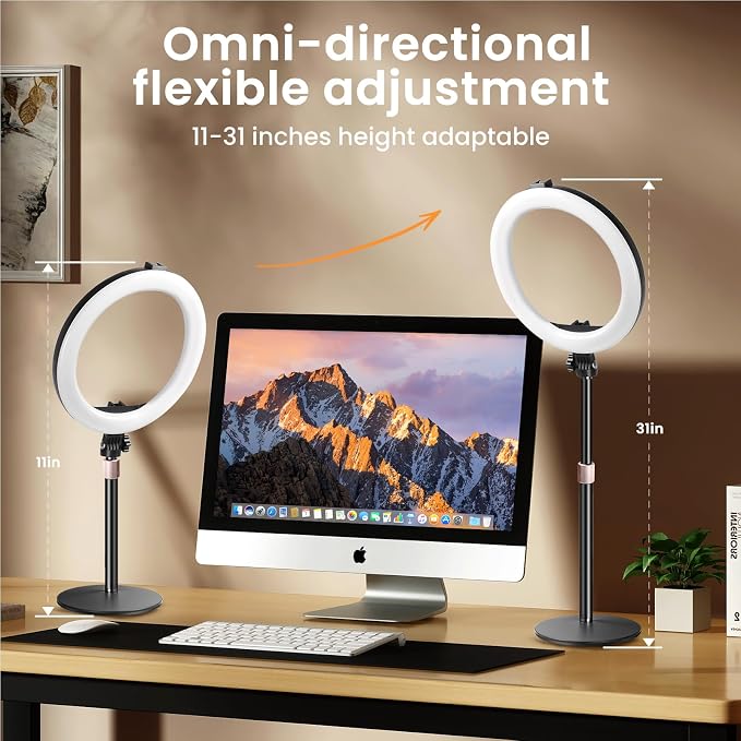 MACTREM 10“ Desk Ring Light with Stand, Desktop LED Circle Halo Light with Phone Holder for Computer Zoom Meeting, Laptop Light for Conference Video Calls, Live Streaming, Podcast, Selfie, Makeup - Image 5