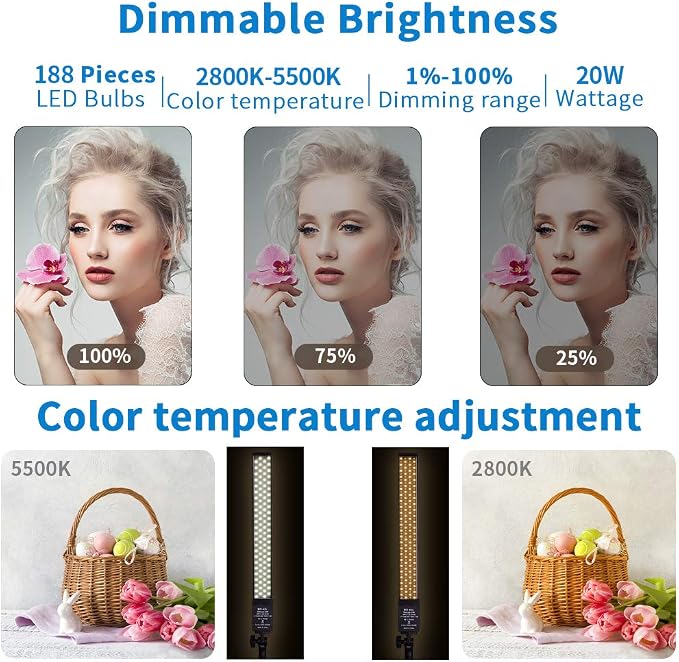 Battery Powered Photography Light Outdoor Portable Handheld Wand | LED Video Light Stick Dimmable 2800K-5500K Photo Studio Light Kit with NP-F550 Li-ion Battery and Stand for Portrait, YouTube - Image 2