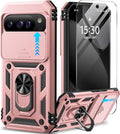 Taisairu for Google Pixel 10 Case/Pixel 10 Pro Case with Screen Protector & Slide Camera Lens Cover,Built-in Ring Stand Protective Phone Case for Pixel 10 Case/Google Pixel 10 Pro Case (Rose Gold) by Taisairu