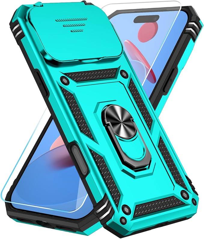 SunStory Phone Case for iPhone 17 Pro Max Case with HD Screen Protector & Slide Camera Cover & Rotated Ring Kickstand, [Military-Grade] Phone Case for iPhone 17 Pro Max, Teal by SunStory