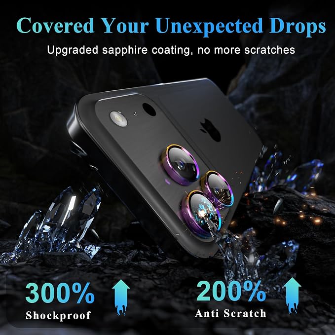 YWXTW Camera Lens Protector for iPhone 17 Pro/iPhone 17 Pro Max, [1 Step Installation Tray] Tempered Glass Screen Protector Metal Individual Camera Cover Accessories Case Friendly (Colorful-2Pack) - Image 3
