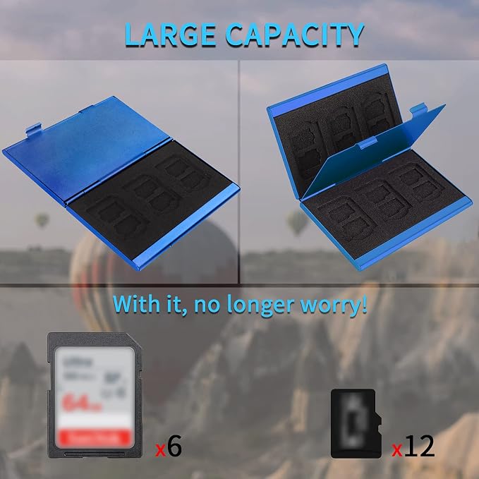 SD Card Holder, SD Card Case, LAVILI CF Memory Card Holder Case Aluminum Alloy Hard Shell, Double-Layer Capacity for 6SD Cards and 12 TF Cards Blue Color - Image 4