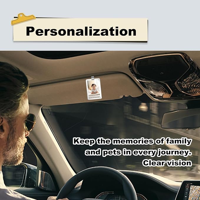 1Pcs Car Sun Visor Photo Holder, Magnetic 2.36"x3.54" Car Visor Photo Clip, Personalized Picture Frame for Cars, Horizontal & Vertical Photo Display Clip for Adding Family or Personal Photos - Image 7